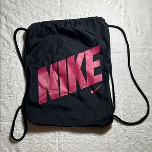 Nike Black Drawstring Bag with Pink Logo